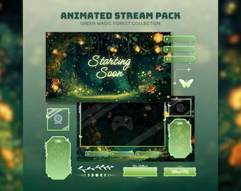 cozy forest stream package green twitch overlay cottagecore animated background cozy fairy vtuber twitch pack enchanted forest stream screen
