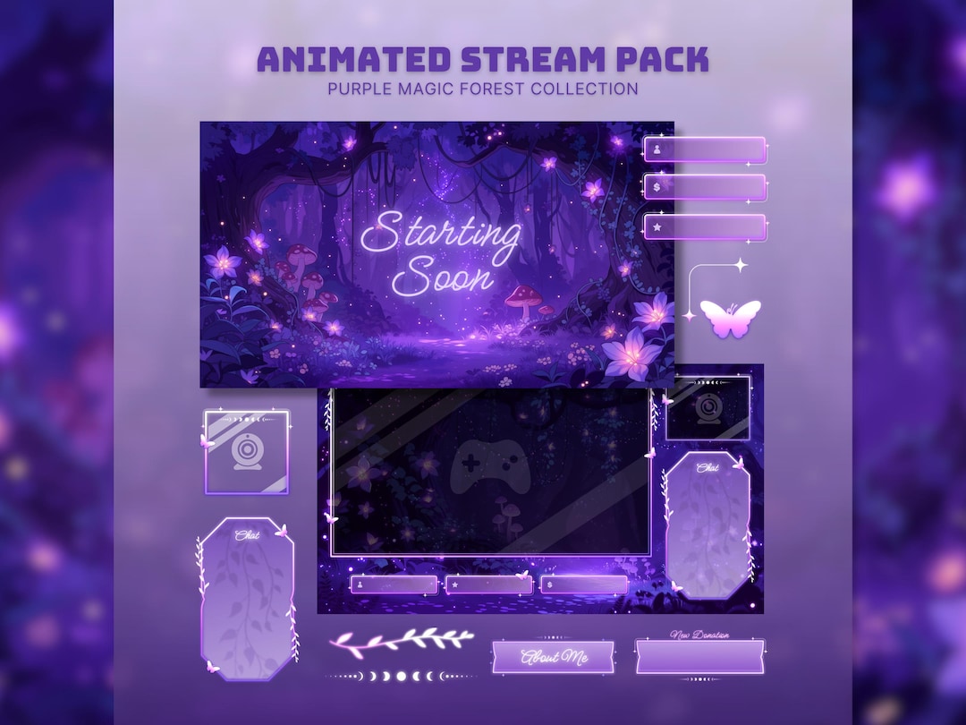 Purple Forest Stream Package Cozy Twitch Overlay Witch Forest Stream ...