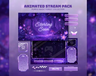 purple forest stream package cozy twitch overlay witch forest stream screen purple fairy twitch stream butterfly stinger cottagecore overlay