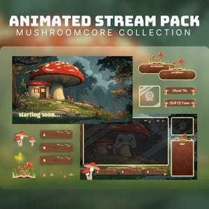 cozy vtuber stream pack cottagecore twitch overlay mushroom stream pack animated background vtuber overlay cozy twitch banner cottagecore