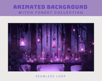 purple animated background witch twitch overlay purple wallpaper animated forest background enchanted vtuber overlay goth witch background