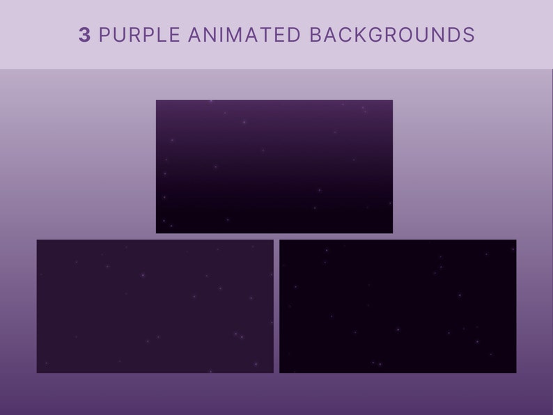 K&ouml;nnte beinhalten: Drei animierte Hintergr&uuml;nde mit einem violetten Farbverlauf und wei&szlig;en, funkelnden Lichtern. Die Hintergr&uuml;nde eignen sich perfekt, um Ihren Videos oder Pr&auml;sentationen einen Hauch von Magie zu verleihen.
