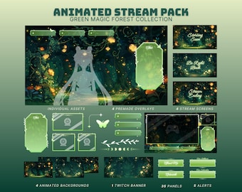 cozy forest vtuber stream package green twitch overlay cottagecore animated background cozy fairy vtuber twitch pack cute vtuber overlay