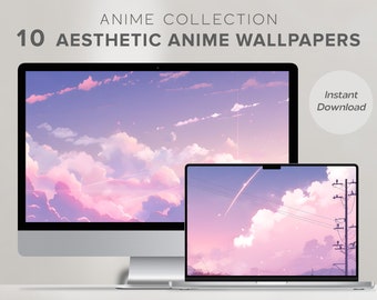 Desktop Anime Wallpaper ästhetische lila Himmel Tapeten Anime Wolken Wallpaper niedliche minimalistische Tapeten niedliche Anime Tapeten Macbook Fenster