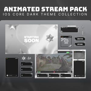 dark minimalist stream package y2k twitch overlay animated stream screen black and white twitch pack for streamers ios core stream overlay
