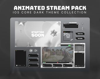 dark minimalist stream package y2k twitch overlay animated stream screen black and white twitch pack for streamers ios core stream overlay