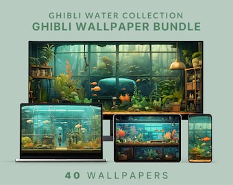 Fondo de pantalla inspirado en Studio Ghibli, fondo de pantalla de anime para escritorio, fondo de pantalla de anime ultra ancho, fondo de pantalla de Ghibli para teléfono, fondo de pantalla de anime azul para MacBook y IMac.