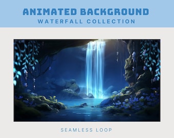 blue animated background for vtuber background blue waterfall stream background cave twitch overlay water stream overlay cozy vtuber overlay