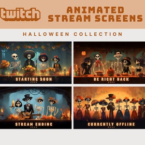 halloween animowany ekran strumienia dzień zmarłych twitch nakładka dia de los muertos twitch halloween nakładka ekran offline halloween vtuber