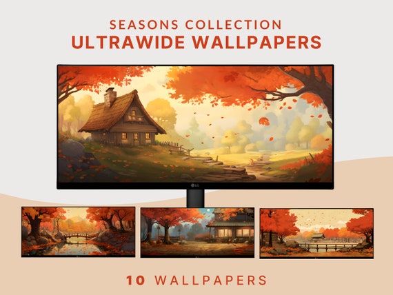 Ultra wide wallpaper autumn ultrawide wallpaper fall wallpaper studio ghibli inspired wallpaper anime aesthetic ultrawide wallpaper cute