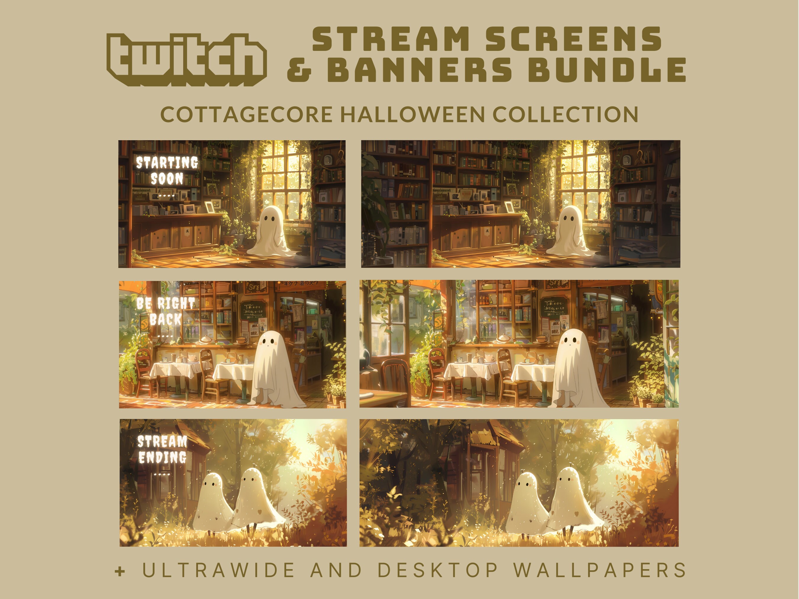 halloween twitch overlay cute ghost animated stream screen cottagecore twitch banner cozy ghost twitch screen autumn banner cottagecore