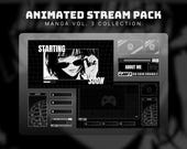 dark anime stream pack animated retro twitch overlay black and white twitch pack minimalist anime overlay for streamers cute anime girl