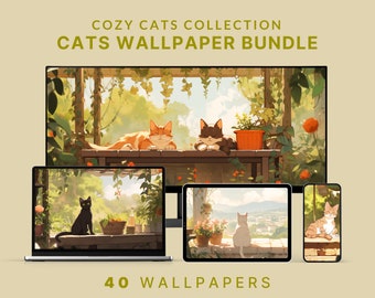 cozy cat wallpaper cute cottagecore wallpaper kawaii cat desktop wallpaper lofi cat ultrawide wallpaper cat lover wallpaper gift digital
