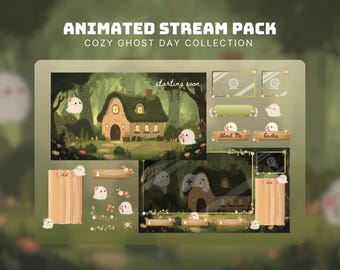 Paquete acogedor de fantasmas para transmisiones, superposición cottagecore para Twitch, paquete lindo de fantasmas para Twitch, pantallas animadas de Halloween para transmisiones, superposición de bosque para streamers