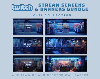 lofi twitch animated stream screen blue stream screen lofi twitch banner vaporwave stream banner animated background lofi banner overlay