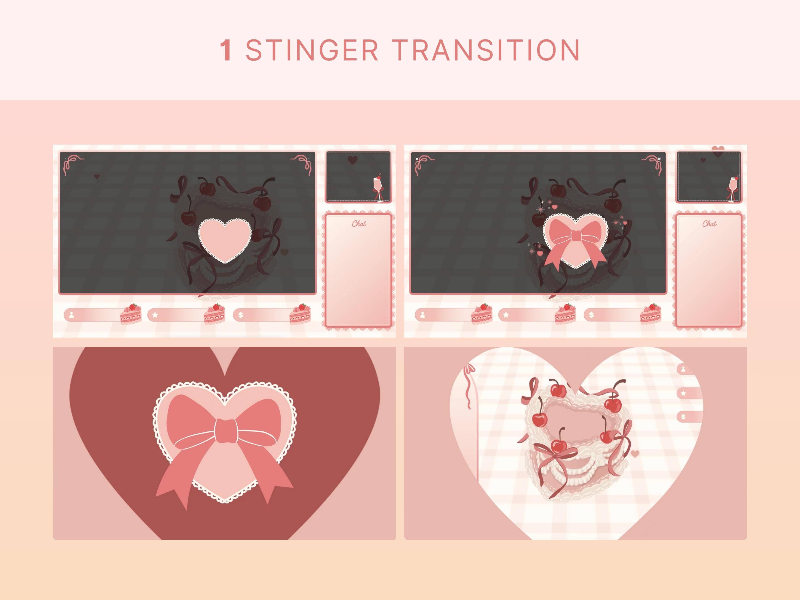 Stream Ribbon Visual Cute Pink Stream Pack Bow Twitch Overlay Vtuber Coquette Stream Screen ...