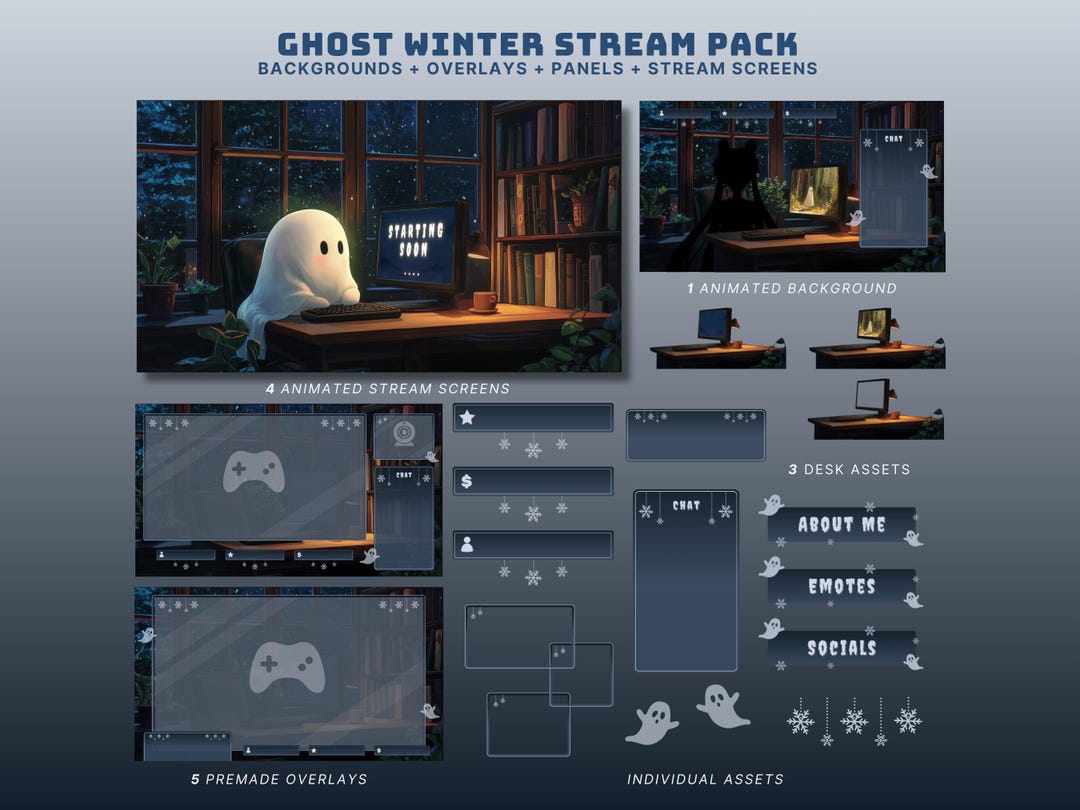 Ghost Stream Layout Cozy Ghost Stream Pack Ghost Winter Twitch Overlay Vtuber Animated ...
