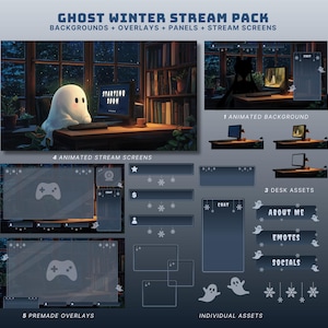 cozy ghost stream pack ghost winter twitch overlay vtuber animated background cozy winter overlay cute twitch panel halloween stream pack