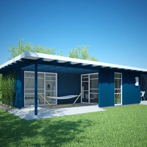 Modernes Gartenhaus Grundriss Fläche 40,39m2 CAD+PDF Set