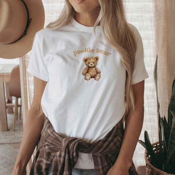 Pookie Bear Crewneck- cute brown teddy bear tshirt, casual pyjama sleepwear graphic tee, adorable loungewear animal top, nightwear shirt