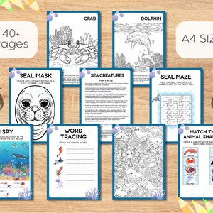Sea Creatures | Children’s Animal Coloring & Activity Book | Under The Sea eBook | PDF Printable Download | 40+ Pages | Kids Book
