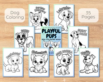 Playful Pups Dog Coloring Book | Children's eBook | PDF Printable Download | 35 Pages | Digital | Puppies Kids Book | Coloring Pages
