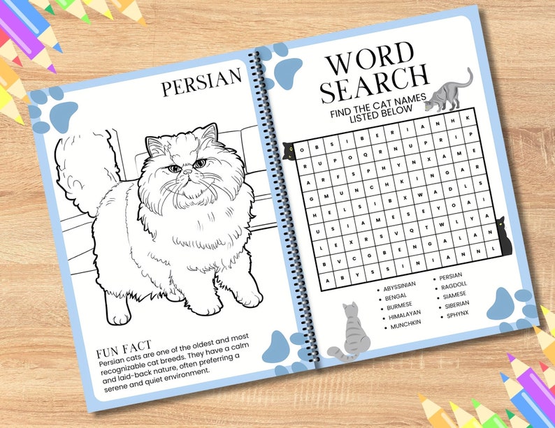 Cat Breeds Childrens Animal Coloring &amp; Activity Book PDF Printable ...