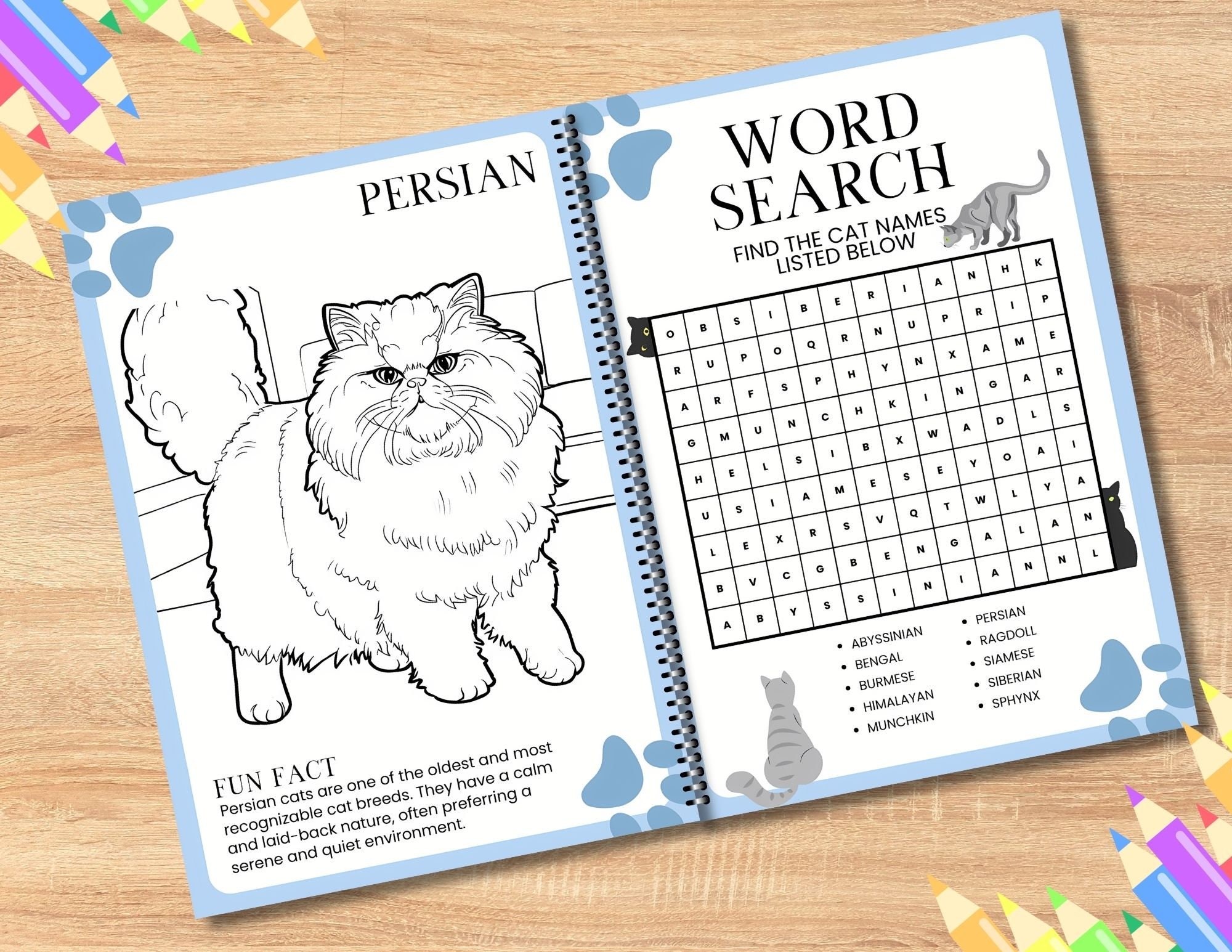 Cat Breeds Childrens Animal Coloring & Activity Book PDF Printable ...