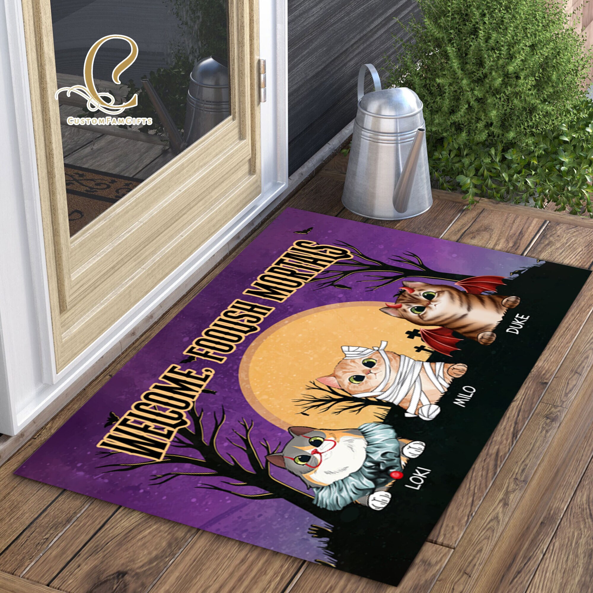 Foolish Mortals Cat Halloween Doormat Personalized Etsy