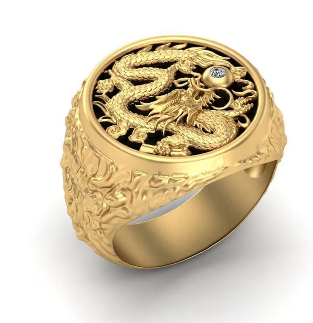 14kt Gold Over Dragon Ring Men's Dragon Ring Men's Signet Ring Dragon ...
