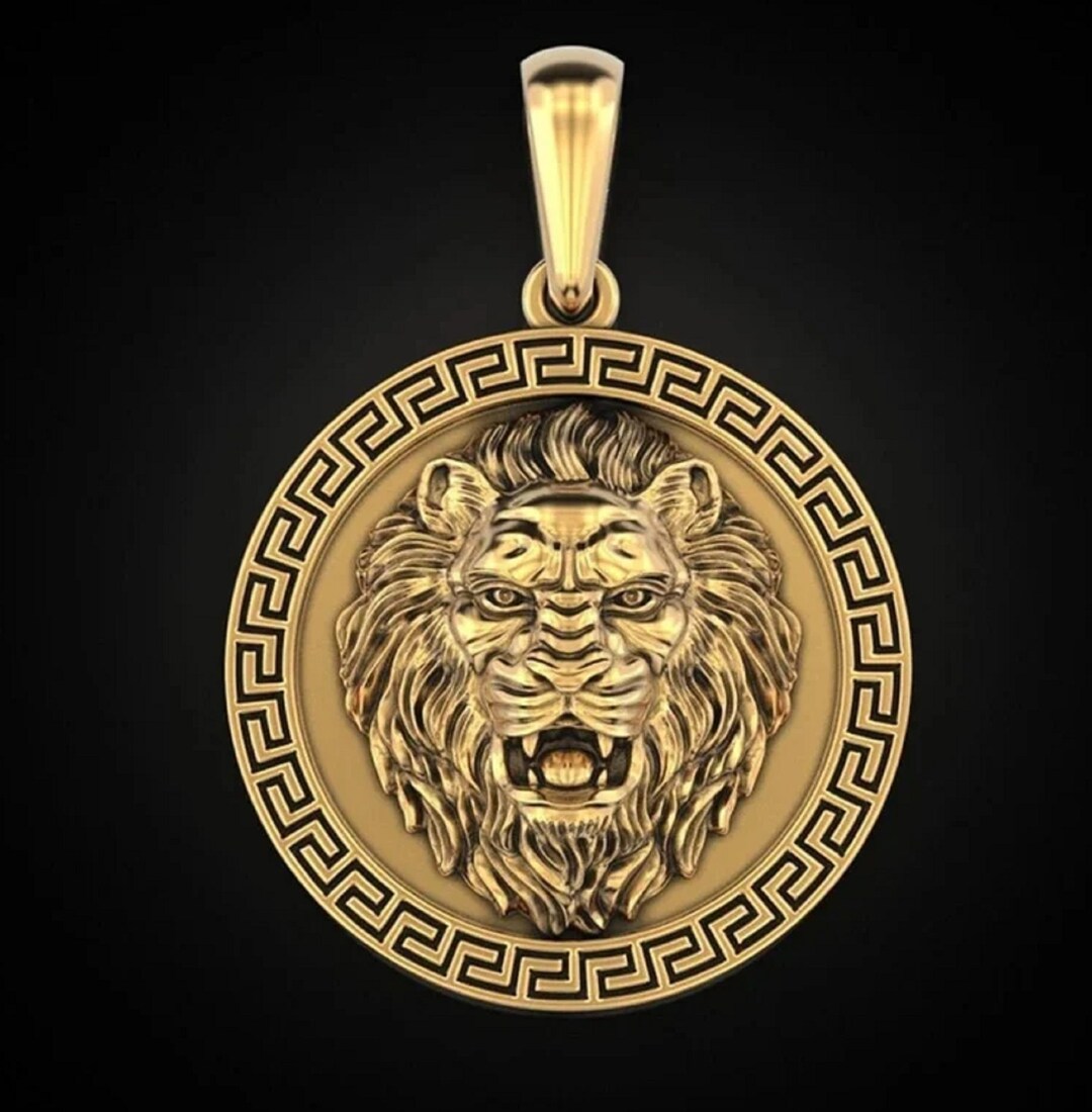 18k Gold Plated Lion of Judah Coin Pendant for Men, Lion Coin Pendant, Mens Lion Necklace, Gold