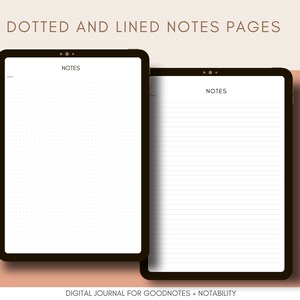 May include: Two digital note pages, one with dotted lines and one with lined paper. Both pages have the word "NOTES" at the top. The pages are designed for use with note-taking apps like GoodNotes and Notability.