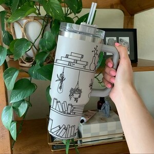Books And Plants 40 oz Tumbler with Handle and Straw, Books And Plants Lover40oz Insulated Cup, Cup Maintains Cold Heat and Ice for Hours