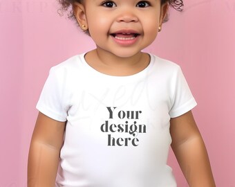 Mixed Race girls white T-Shirt Mockup Model, Childs Shirt, Baby Tee, Toddler Graphic Tshirt, Diverse Mixed race Mockup, Trendy SVG Mocks