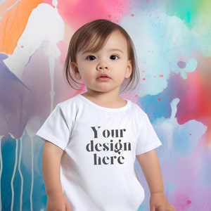 Adorable Toddler girl T-Shirt Mockup Baby, RABBIT SKINS 3322 White Mockup, Blank White T-Shirt Cute Toddler baby Model, white Tshirt Mockup