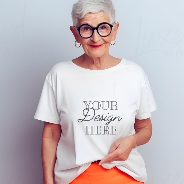 Gildan White Seniors Tshirt Mockup, Gildan 64000 Mockup, Soft Style T Shirt Mock up, White Tshirt Mockup, Fun Grandma mockup