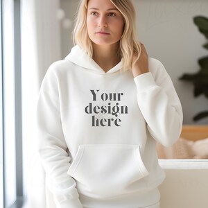 Gildan 18500 White Hoodie Mockup | Gildan Hoodie Mockup | Oversized Hooded Sweatshirt Mockup | Styled Mockup | Boho Mockup Digital Download