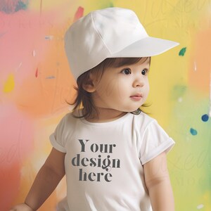 RABBIT SKINS 3322 T-shirt, Adorable Toddler girl T-Shirt Mockup Baby, Blank White T-Shirt Cute Toddler baby Model, white Tshirt Mockup