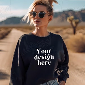 Gildan 18000 Mockup | Gildan Black Sweatshirt Mockup | Sweatshirt Model Mockup | Simple Mockup | Black Gildan Oversized Crewneck Mockups