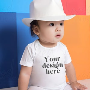 Toddler Lifestyle T-Shirt Mockup Baby, RABBIT SKINS 3322 White Mockup with Model, Blank White T-Shirt Cute Toddler Model