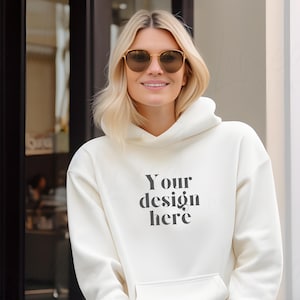 Gildan 18500 White Hoodie Mockup, Gildan Hoodie Mock up, White Hoodie Mockup, Oversized Hooded Sweatshirt mockup, Styled Mockup