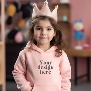 Kids Pink Birthday Hoodie Sweatshirt Mockup Model | Gildan Pullover Hooded Mock up | Girls Sweatshirt | Childs Sweatshirt | Youth Hoodie