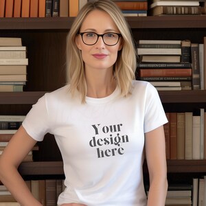 Reading White Bella Canvas 3001 Mock, Tshirt Mockup, Styled Shirt Mockup, book lovers mockup, Womens Tee Mock, White T-Shirt Mockup