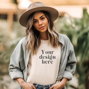 Natural Boho Bella & Canvas 3001 TShirt Mockup, Bella Canvas 3001 Shirt, Natural Shirt Mock Up, Oversized Mockup, Natural Shirt Bella Mockup