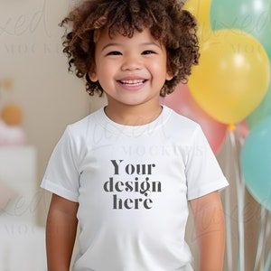 Kids Birthday white t-shirt Mockup, White Childrens T-Shirt Mock, Boys Bella Canvas 3001Y Mockup, White Bella Canvas 3001T