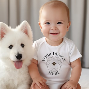 Rabbit Skins 4424 Infant Fine Jersey Bodysuit Mockup, White Baby Bodysuit Mockup, Baby Onesie, Baby Mockup, Baby One piece mockup