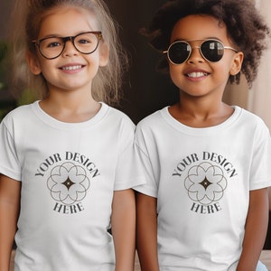 Kids T-Shirt Mockup | Boho Model | Childs White Shirt Mock up | Baby Tee | Toddler Graphic T-Shirt | Bella Canvas | Kids POD Mock