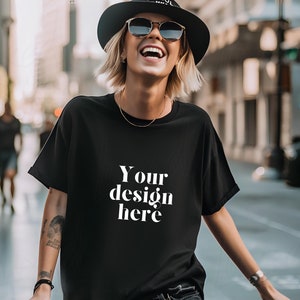Black Bella Canvas 3001 Model Mockup, Bella Canvas 3001 Black T-shirt Mockup, BC 3001 Black T-shirt Mockup, Trendy Mockup, Black Shirt Mock