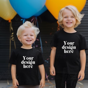 Kinder Bella Canvas 3001Y Schwarz T-Shirt Mockup Kinder T-Shirt Mockup Jungen TShirt Mockup Kindergeburtstag Mockup Kleinkind Junge Sommer Mockup