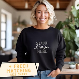 Gildan 18000 Mockup | Gildan Black Sweatshirt Mockup | Sweatshirt Model Mockup | Simple Mockup | Black Gildan Oversized Crewneck Mockups